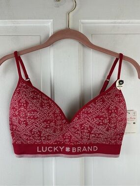 New Lucky Brand Wirefree Red Boho Bra 36C